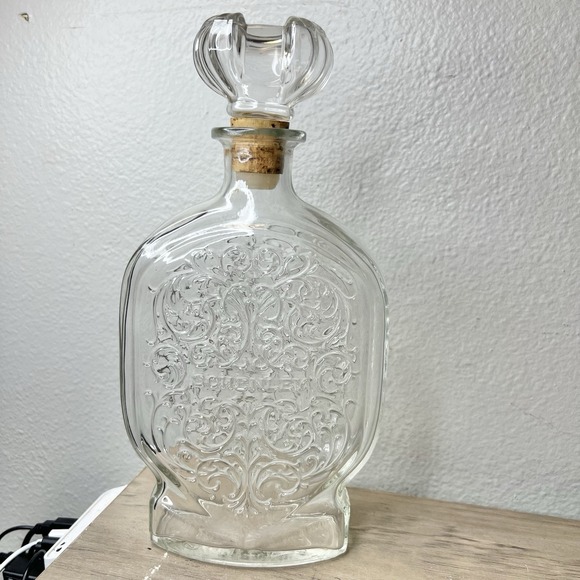 Vintage 50s Schenley Glass Liquor Decanter Embossed Scroll Design w/ Stopper 11" - Picture 1 of 7